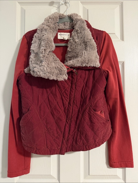 Marrakech Jackets & Blazers - Marrakech Women's Red Quilted Teddy Jacket with Faux Fur Collar